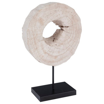 Eroded Wood Circle Sculpture on Stand, Assorted