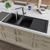 ALFI brand Black 46" Double Bowl Granite Composite Kitchen Sink with Drainboard
