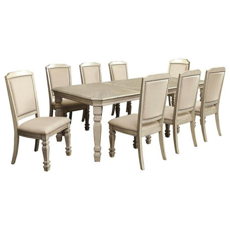 Furniture of America Gaines Wood 9-Piece Dining Set in Antique White