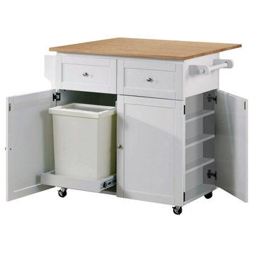 Kitchen Cart with 3-Door, Natural Brown and White