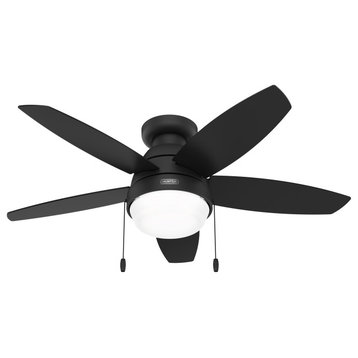 44" Lilliana Matte Black Low Profile Ceiling Fan, LED Light Kit, Pull Chain