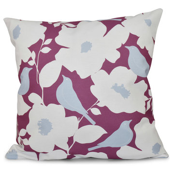 Modfloral, Floral Outdoor Pillow, Purple, 20"x20"