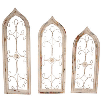 Gothic Architectural Windows, Set of 3, Antique White, (3) Multiple Sizes