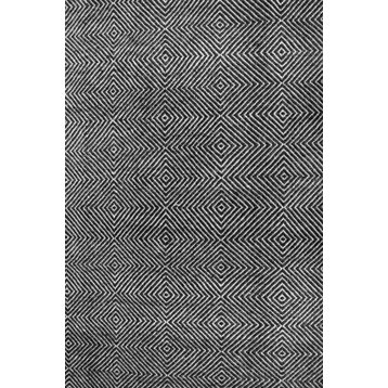 Hand-Tufted Trellis Rug, Black, 2'6"x6'