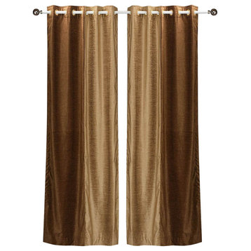 Lined-Delancy Brown and Taupe ring top Velvet Curtain Panel-80W x 108L-Piece