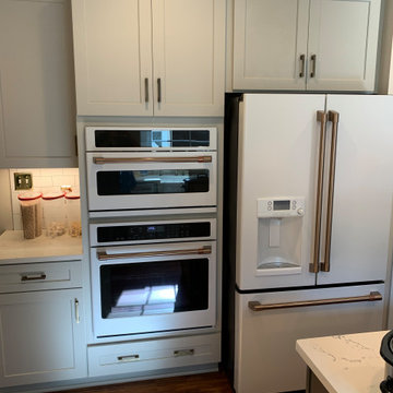 gray kitchen remodel-- 2 toned gray with quartz countertops