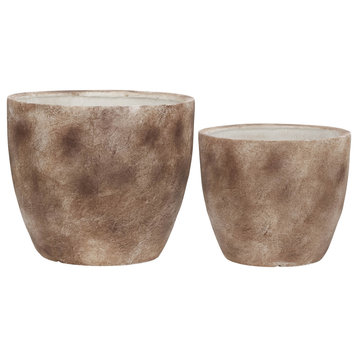 Resin, 2-Piece Set 17" and 20" Textured Planters, Brown