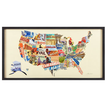 America Map Handmade Dimensional Collage Framed Graphic Wall Art Under Glass Art