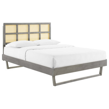 Sidney Cane And Wood Queen Platform Bed With Angular Legs Gray