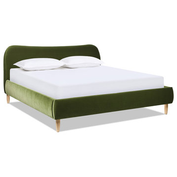 Roman Curved Upholstered Platform Bed, Olive Green Performance Velvet, King