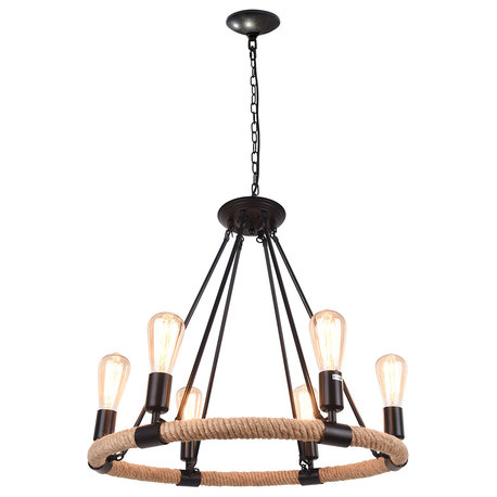 Modern Farmhouse Wagon Wheel Light Fixture, 6 Light