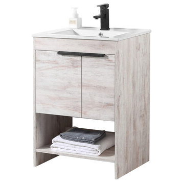 Phoenix Bath Vanity With Ceramic Sink Full assembly Required, Rustic White, 24"