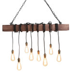 LALUZ - 8-Light Kitchen Island Bulb Pendant with Wood Accents - With its minimalist look as cords wrapped around the bar, this 8-light pendant adds a touch of farmhouse style as it brightens your room. This fixture hangs from an adjustable chain that lets you tailor its height to suit your space, and its antique wood color finish helps it blend in with a variety of color palettes.