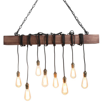 8-Light Kitchen Island Bulb Pendant with Wood Accents