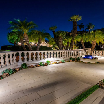 Mediterranean Courtyard with Contemporary Fountain
