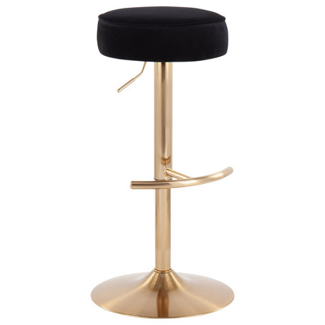 Velvet Dot Barstool, Gold Metal, Black Velvet