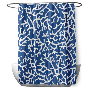 70"Wx73"L Seaweed Shower Curtain, Nautical Navy