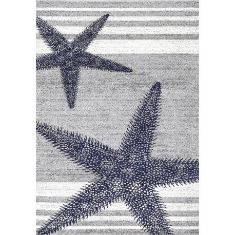 Nuloom Nautical Starfish And Stripes, Grey 5'x8'
