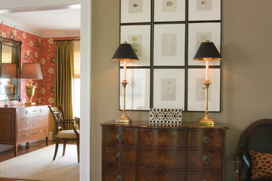 Living room - large traditional enclosed living room idea in Chicago with beige walls