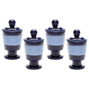 Retro Round Votive Candle Holder made of Earthenware in Navy/Polar Blue Color