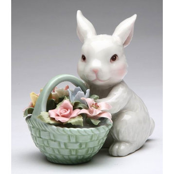 Bunny Holding A Flower Basket Figurine