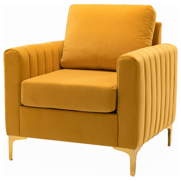 Velvet Comfor Club Chair With Arms&Metal Legs, Mustard