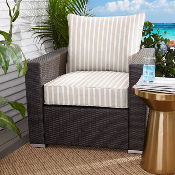 Sunbrella Shore Linen Corded Deep Seating Pillow and Cushion Set, 25x25x5