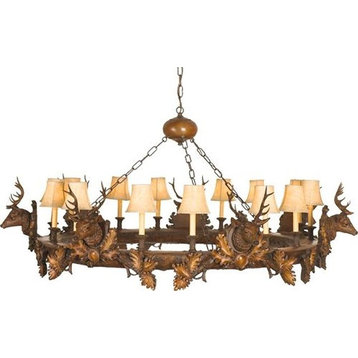 Chandelier 7 Small Stag Head Deer 14-Lights Hand-Crafted OK Casting