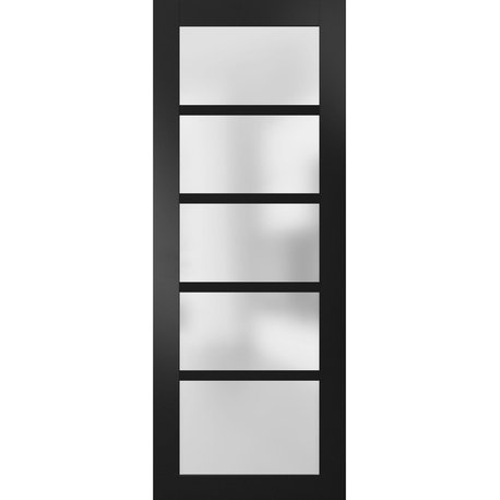 Slab Barn Door Panel Frosted Glass 18 x 96, Quadro 4002 Matte Black
