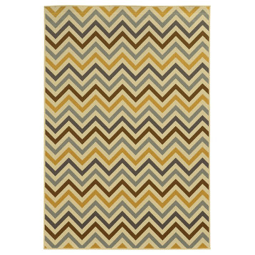 Oriental Weavers Riviera 4593A Striped Outdoor Rug, Ivory / Grey, 1'9" x 3'9"