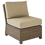 Crosley - Bradenton Outdoor Wicker Sectional Center Chair With Sand Cushions - Create the ultimate in outdoor entertaining with Crosley's Bradenton Collection. This elegantly designed all-weather wicker sectional is the perfect addition to your environment. Bradenton provides the utmost in flexibility with its modular design that allows you to easily add sections as needed to fit any space. The finely crafted deep seating collection features intricately woven wicker over durable steel frames, and UV/Fade resistant cushions providing comfort, style and durability.