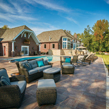 Patio with pool overlooking Lake Michigan