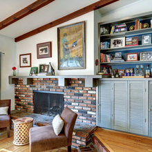 cabinets and fireplace