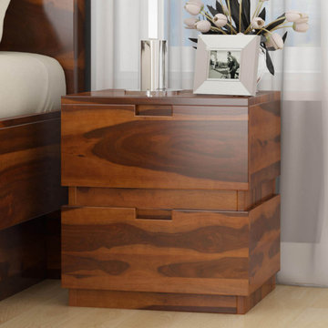 Modern Simplicity Box Style Solid Wood Nightstand with Drawers