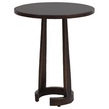 Contemporary Minimalist Round Bronze Accent Table 24" Hammered Black Marble C
