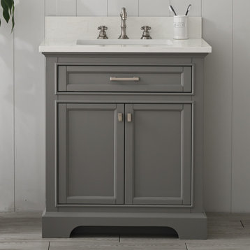 Milano 30 in. W Single Sink Bathroom Vanity in Gray with White Quartz Top
