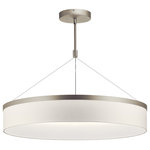 Kichler - Mercel 3-Light LED Pendant in Satin Nickel - Add softness to modern dining tables and kitchen islands with the floating style of the Mercel chandelier/pendant in Satin Nickle. A sheer linen shade in grey or white appears suspended in air by thin wires. The LED light delivers illumination while keeping the look clean and simple.  This light requires 3 ,  Watt Bulbs (Not Included) UL Certified.