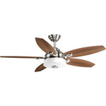 Progress Lighting - Graceful Collection 54" 5 Blade Fan With LED Light, Brushed Nickel - Refresh your living space with the crisp, clean style of the 54��_��__��_��___��_��__��_��____ Graceful fan. The stylish design comes in a Brushed Nickel finish. The five-blade fan features a white opal glass shade and a 17W dimmable LED module. A remote with batteries is included ��_��__��_��___��_��__��_��____ and controls full range dimming and fan speed capabilities. LED source offers a 3000K-color temperature, energy savings and maintenance benefits for the home.  Graceful also has a reversible motor that can be accessed via a manual switch.