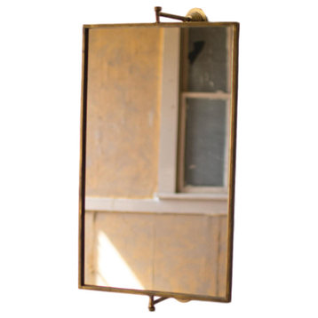 Rustic Antiqued Brass Rotating Adjustable Rectangle Metal Frame Wall Mirror