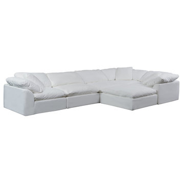 6PC Slipcovered L-Shape Sectional Sofa with Ottoman | White