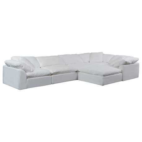 6PC Slipcovered L-Shape Sectional Sofa with Ottoman | White