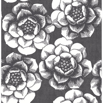 2763-24206 Aâˆ’Street Prints Moonlight Fanciful Black Floral Wallpaper