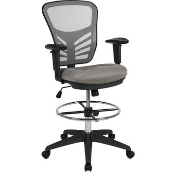 Light Gray Mesh Ergonomic Chair, Chrome foot Ring, Adjustable Black Frame