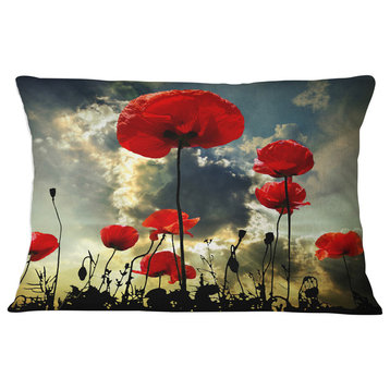 Poppies on Thunderstorm Background Floral Throw Pillow, 12"x20"