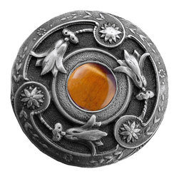 Inviting Home Inc. - Jeweled Lily Knob, Antique-Style Pewter With Tiger Eye - Cabinet And Drawer Knobs