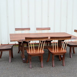 Live Edge Walnut Trestle Table And Spindle Chairs - Dining Sets