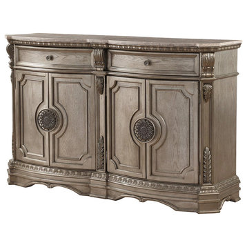 Classic Sideboard, Hardwood Construction With Unique Carving, Antique Champagne