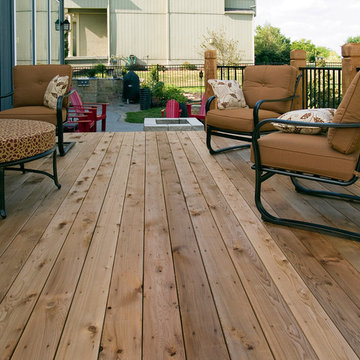 Lamb - Cedar deck in KC with stamped concrete patio.  Firepit.