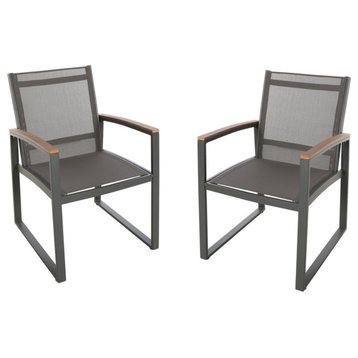 Aubrey Outdoor Mesh Dining Chair, Set of 2, Gray