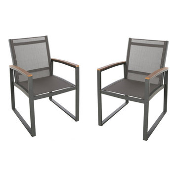 GDF Studio Aubrey Outdoor Mesh Dining Chairs With Aluminum Frame, Set of 2, Gray